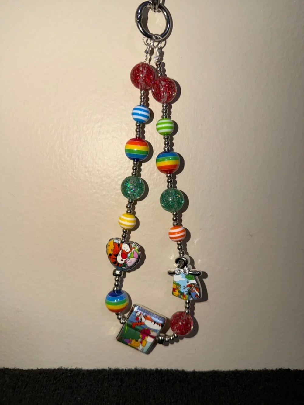 Pooh Rainbow Beaded Charm Necklace with Multicolor Stripes